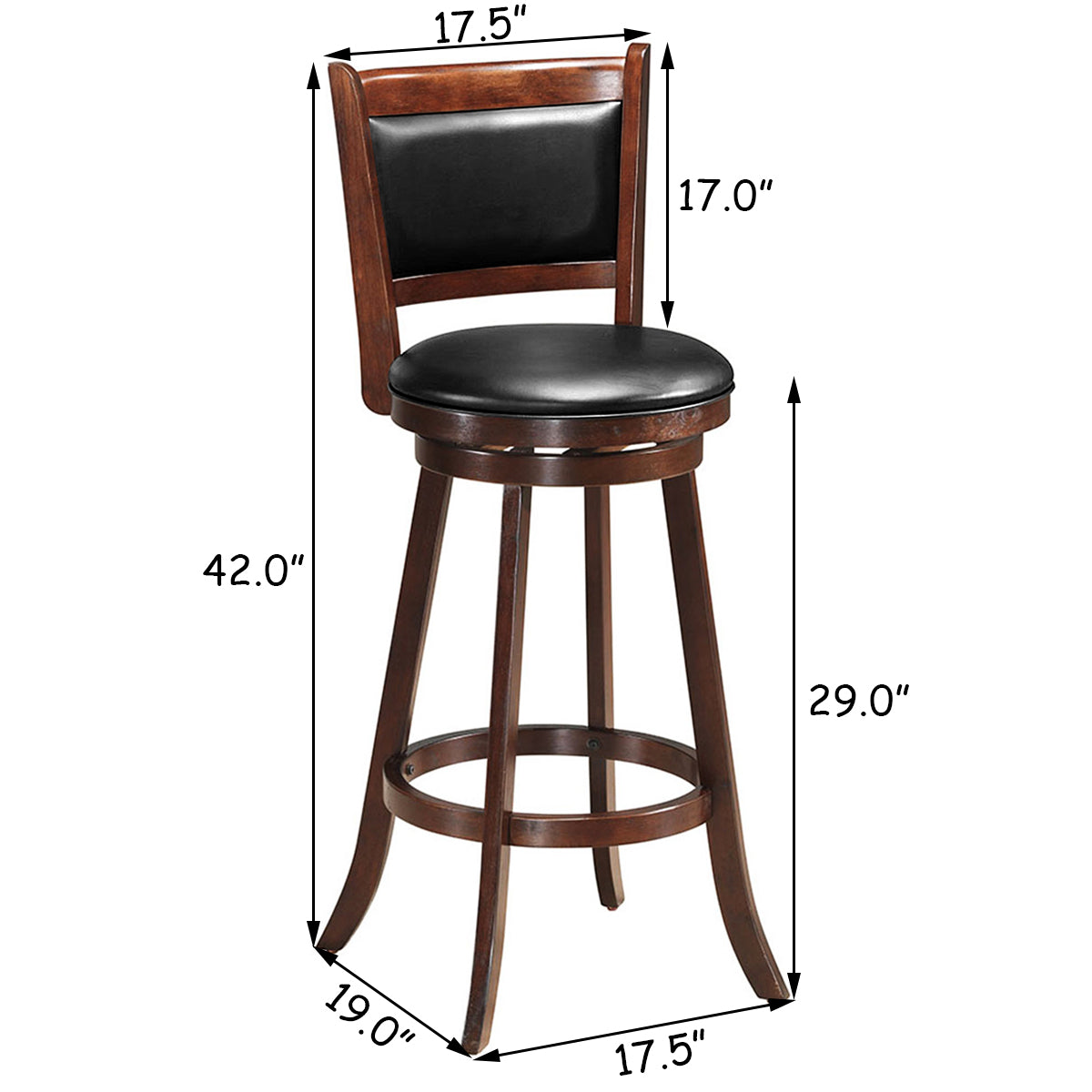 Costway Set of 2 29&s;&s; Swivel Bar Height Stool Wood Dining Chair Upholstered Seat Panel Back Espresso