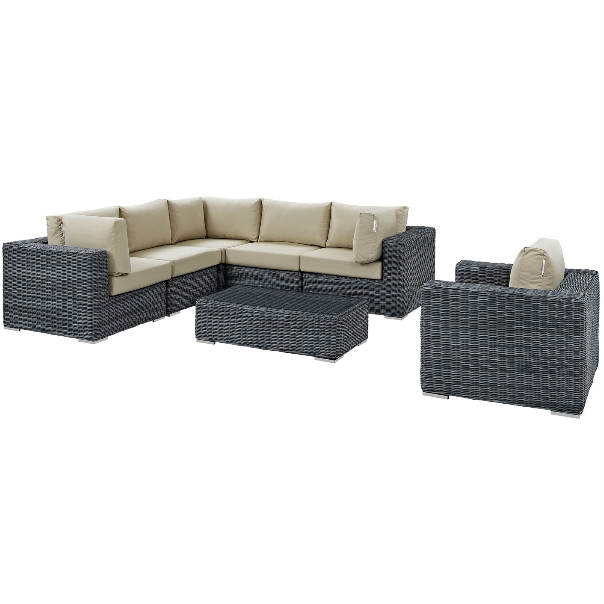 Ergode Summon 7 Piece Outdoor Patio Sunbrella Sectional Set - Canvas Antique Beige