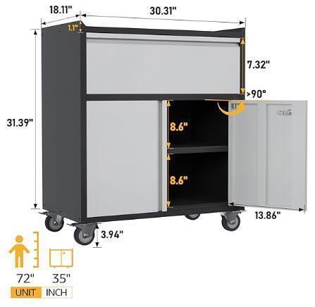 Great Choice Products Rolling Tool Chest Storage Cabinet With 2 Doors &a;1 Drawer &a; Wheels For Garage