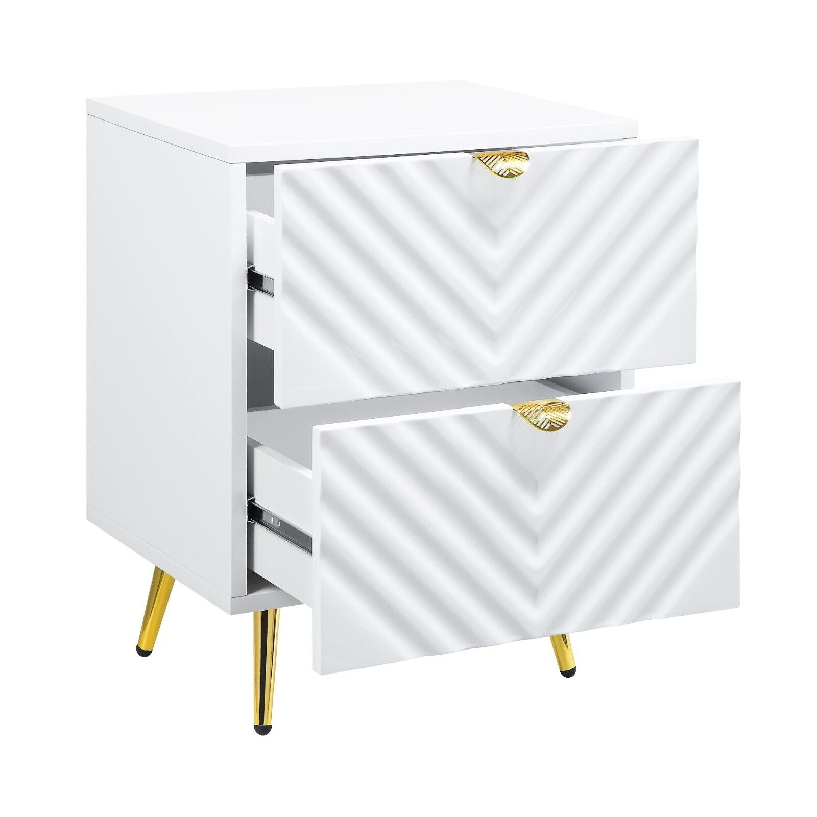 Esofastore Glamorous Style Bedroom 3pc Set Eastern King Size Bed 2x Nightstands White Gloss Finish Bedroom Furniture