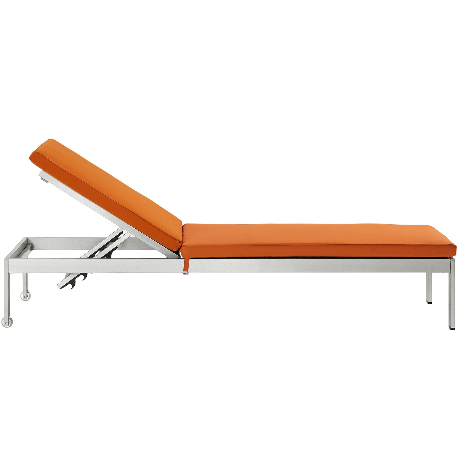 LexMod Shore Outdoor Patio Aluminum Chaise with Cushions in Silver Orange