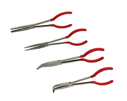 ABN Long Reach 11in Plier 4-Piece Set ?90-Degree Angle, 45-Degree Angle, Straight Needle Nose, and Duckbill Pliers