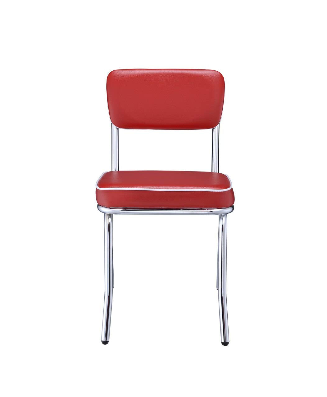 Benjara Benzara Leather Upholstered Metallic Retro Dining Side Chair, Set Of Two, Red