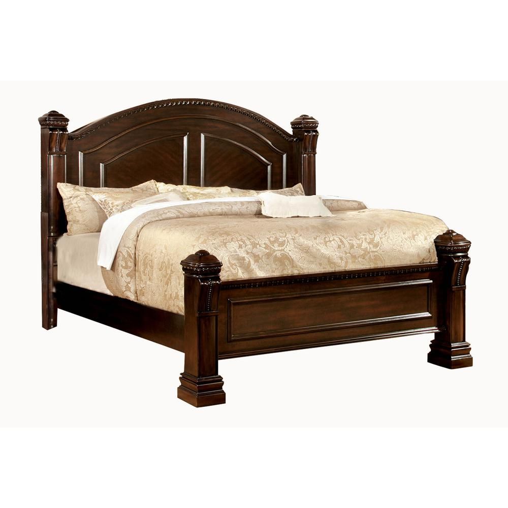 Esofastore 1pc Sturdy Decorative Bed Posts Traditional California King Size Bed Cherry Color Posts HB FB Solid wood Bedroom Furniture