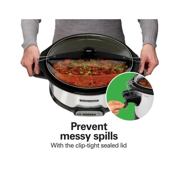 mikloo programmable stay or go slow cooker, 7 quarts, silver, 33576n