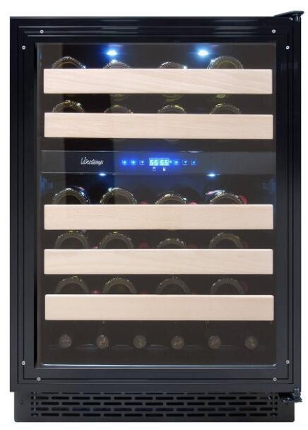 Vinotemp VT-24PR46 24 Built-In Wine Cooler with Blue LED Lighting; 5 Gliding Wood Lipped Shelves; Dual Zone; in Panel Ready