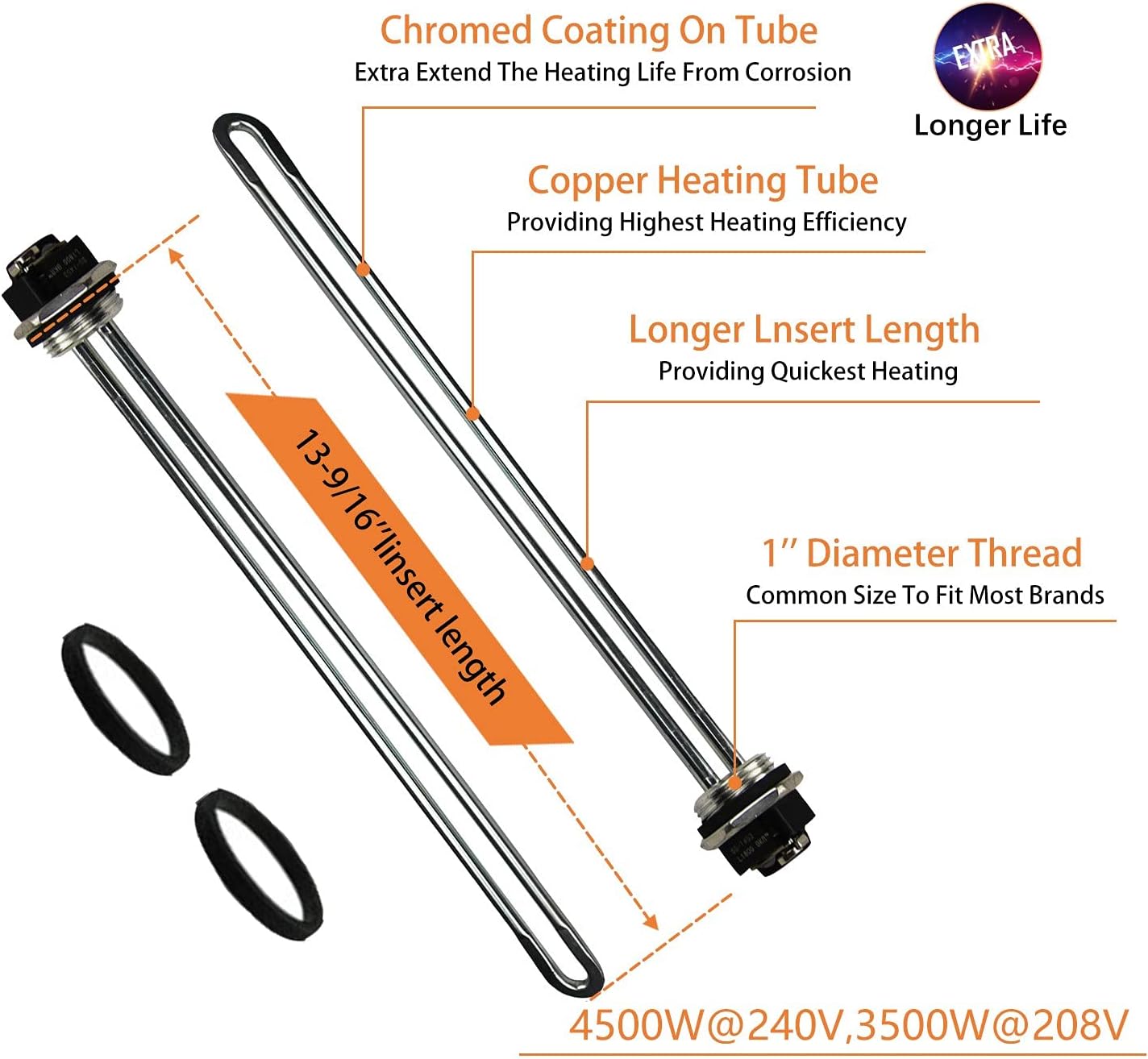NINGBO YINZHOU AITAI TRADING C EWH-01 Electric Water Heater Tune-Up Kit , Includes Two Water Heater Thermostat, Two Water Heater Elements - 4500W 240V (3500W@