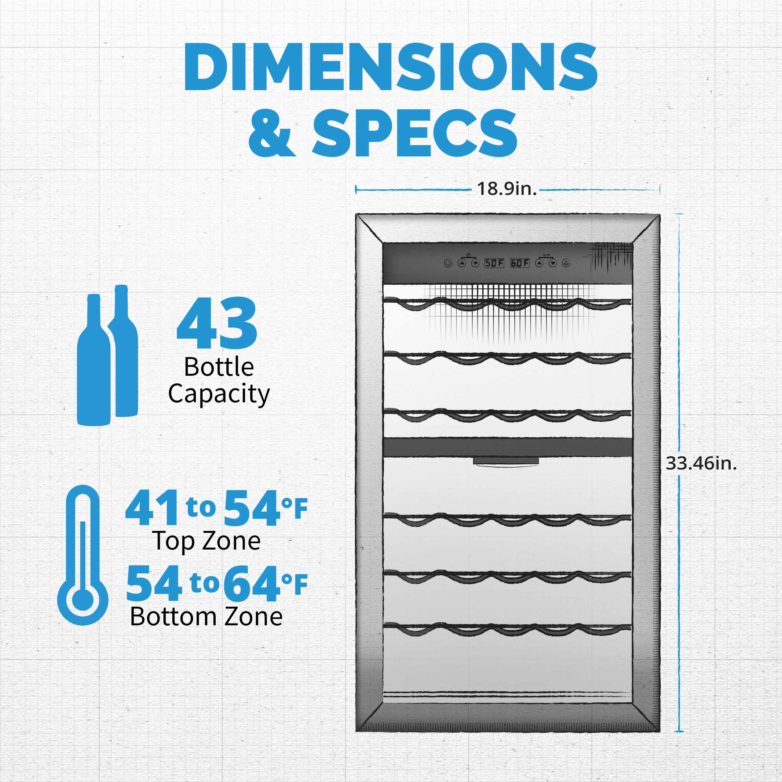 NewAir  Freestanding 43 Bottle Dual Zone Compressor Wine Fridge in Stainless Steel, Adjustable Racks and Exterior Digital Thermostat
