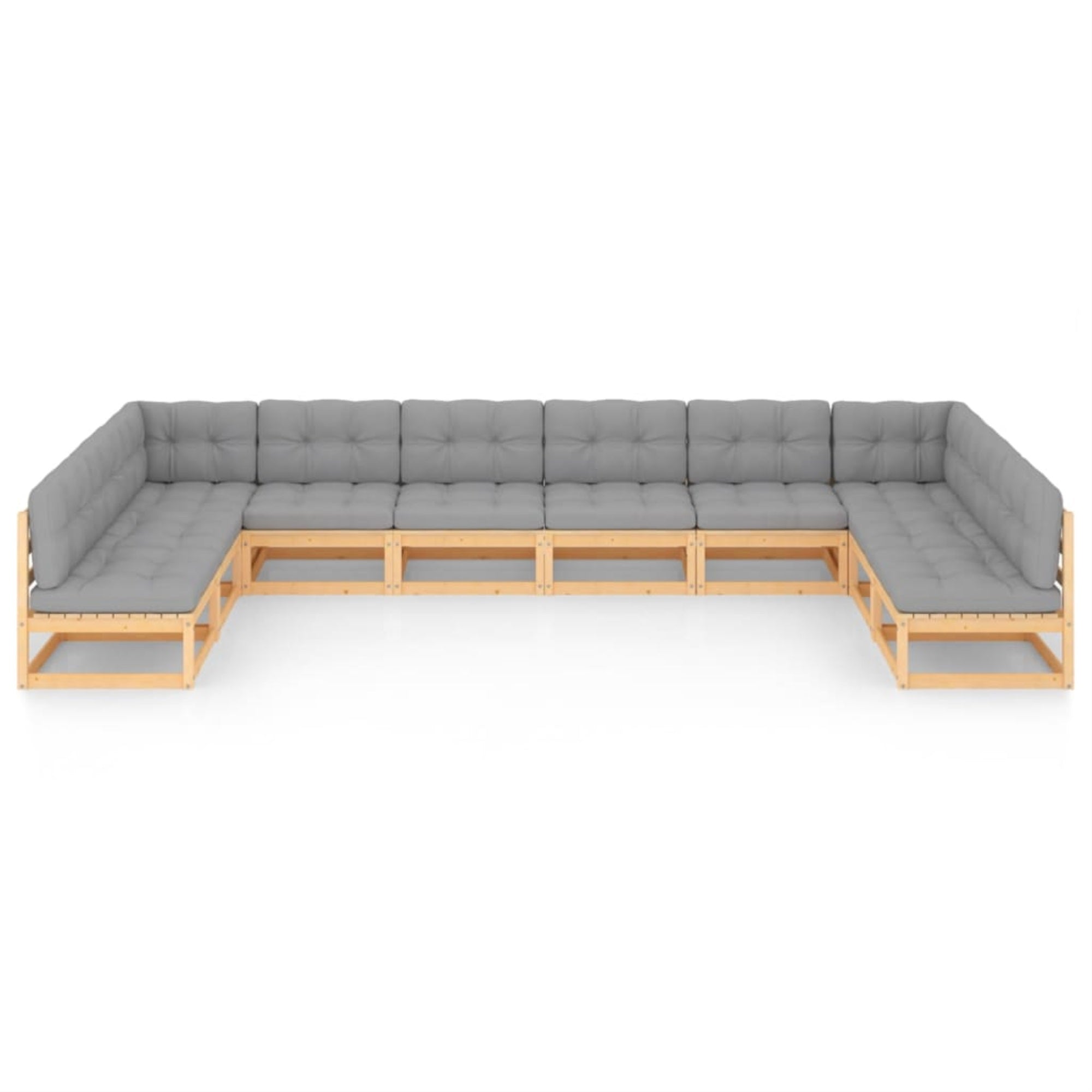 vidaXL 10 Piece Garden Lounge Set with Cushions Solid Pinewood Brown