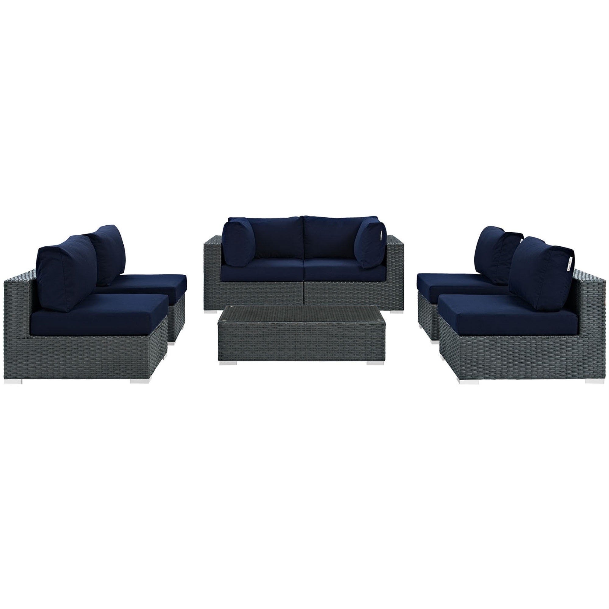 Ergode Sojourn 7 Piece Outdoor Patio Sunbrella Sectional Set - Canvas Navy