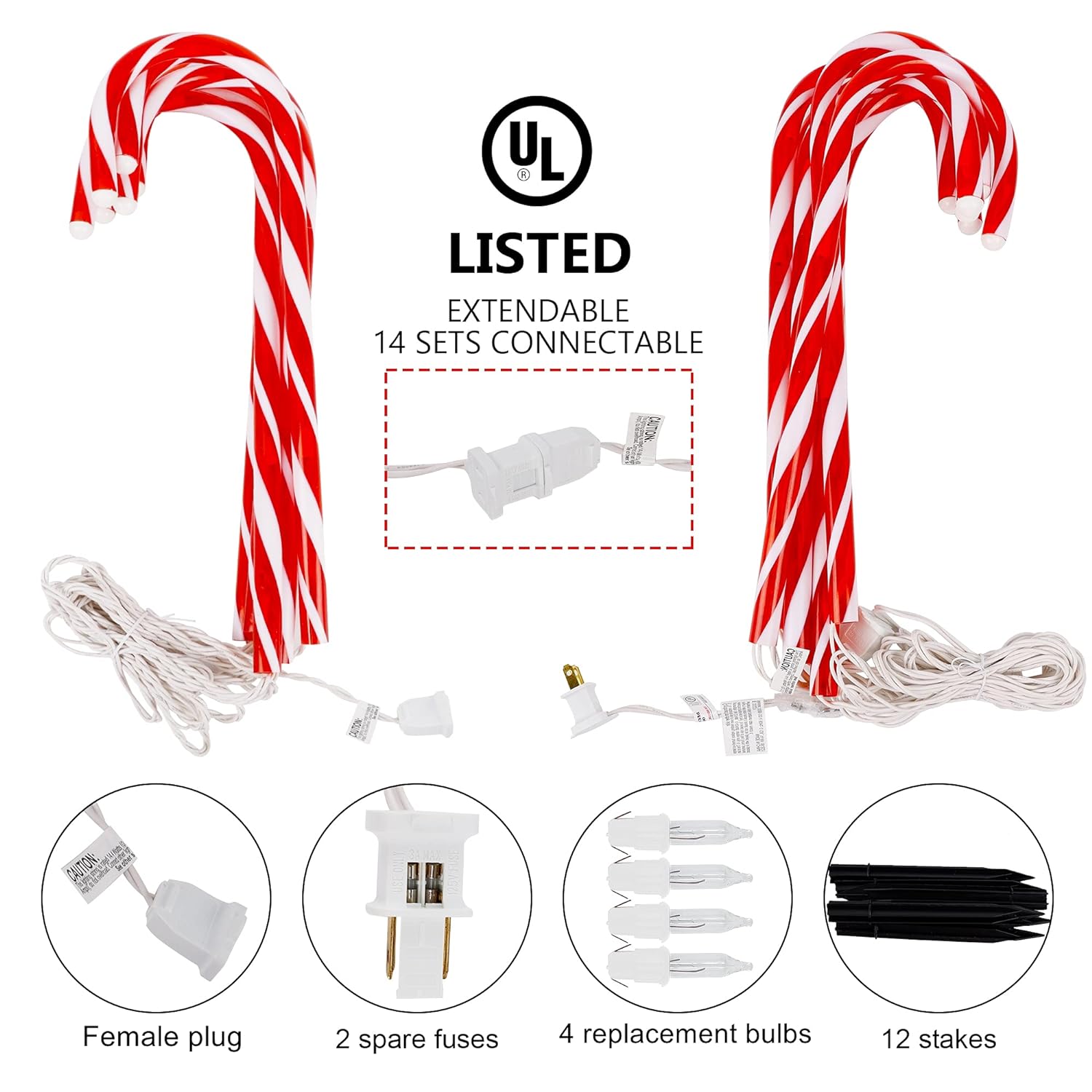 GCP Products Christmas Outdoor Candy Cane Lights, 12 Pcs Lighted Christmas Garden Stakes Pathway Lights, 72-Count Lights, Connectable &a; Li…