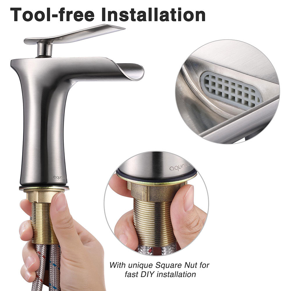 Yescom Aquaterior Single Handle Bathroom Faucet Waterfall Spout Mixer Tap Basin Lavatory Faucet Brushed Nickel(CUPC NSF)