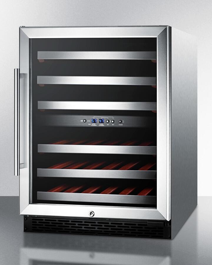 Summit SWC530BLBISTCSSADA 24 Dual Zone Wine Cooler with 46 Bottle  Factory Installed Lock  Slide-Out Wooden Shelves  Glass Door