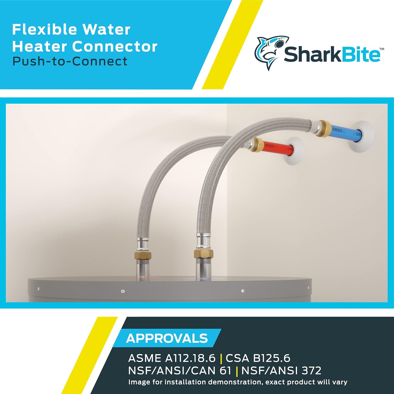 Cash Acme SharkBite 3/4 Inch x 3/4 Inch FIP x 18 Inch Stainless Steel Braided Flexible Water Heater Connector, Push To Connect Brass Plum