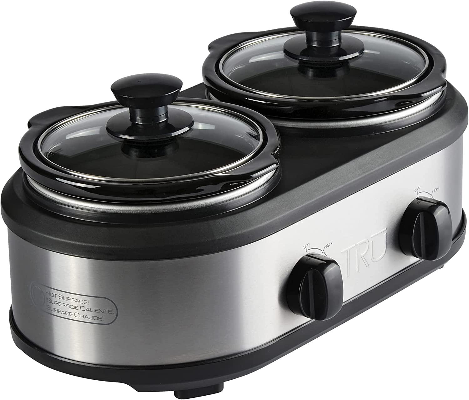 tru double slow cooker by select brands - double buffet server for parties, holidays &a; gatherings - double slow cooker buffet