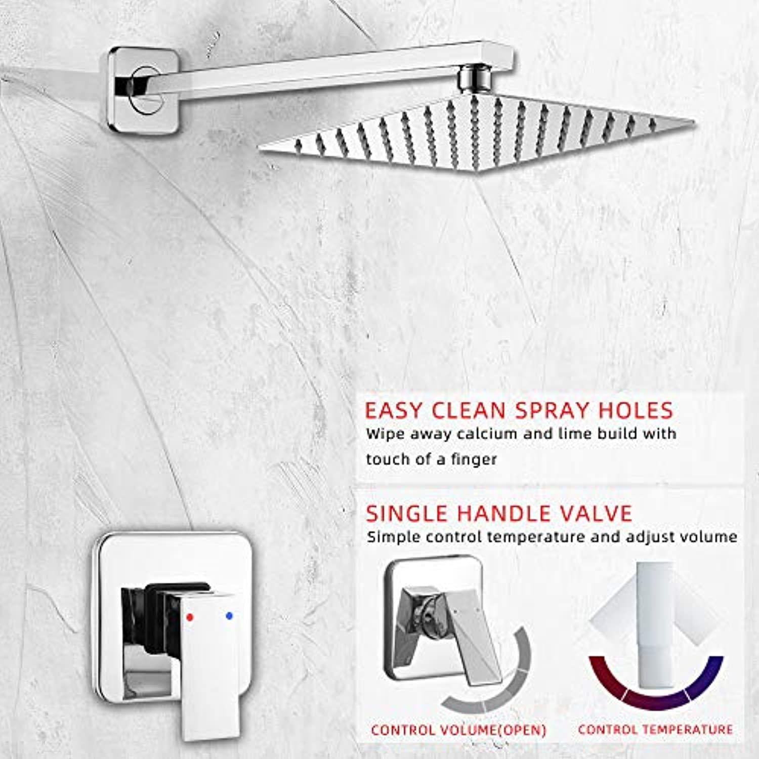 heable shower faucet set chrome, single function shower trim kit with rough-in valve bathroom luxury rain shower set rainfall