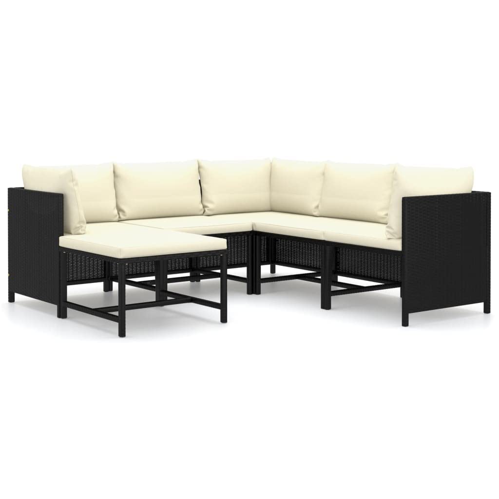 vidaXL Patio Furniture Set 6 Piece, Sectional Sofa for Outdoor garden, couch with cushions, Footstool, Farmhouse Modern Style, P