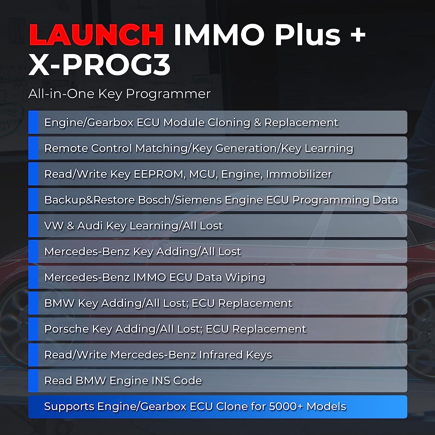 LAUNCH X431 IMMO Plus Key Fob Programming Car Diagnostic Scan Tool with X431 PROG3 Bi-directional, ECU Coding, 39+ Services