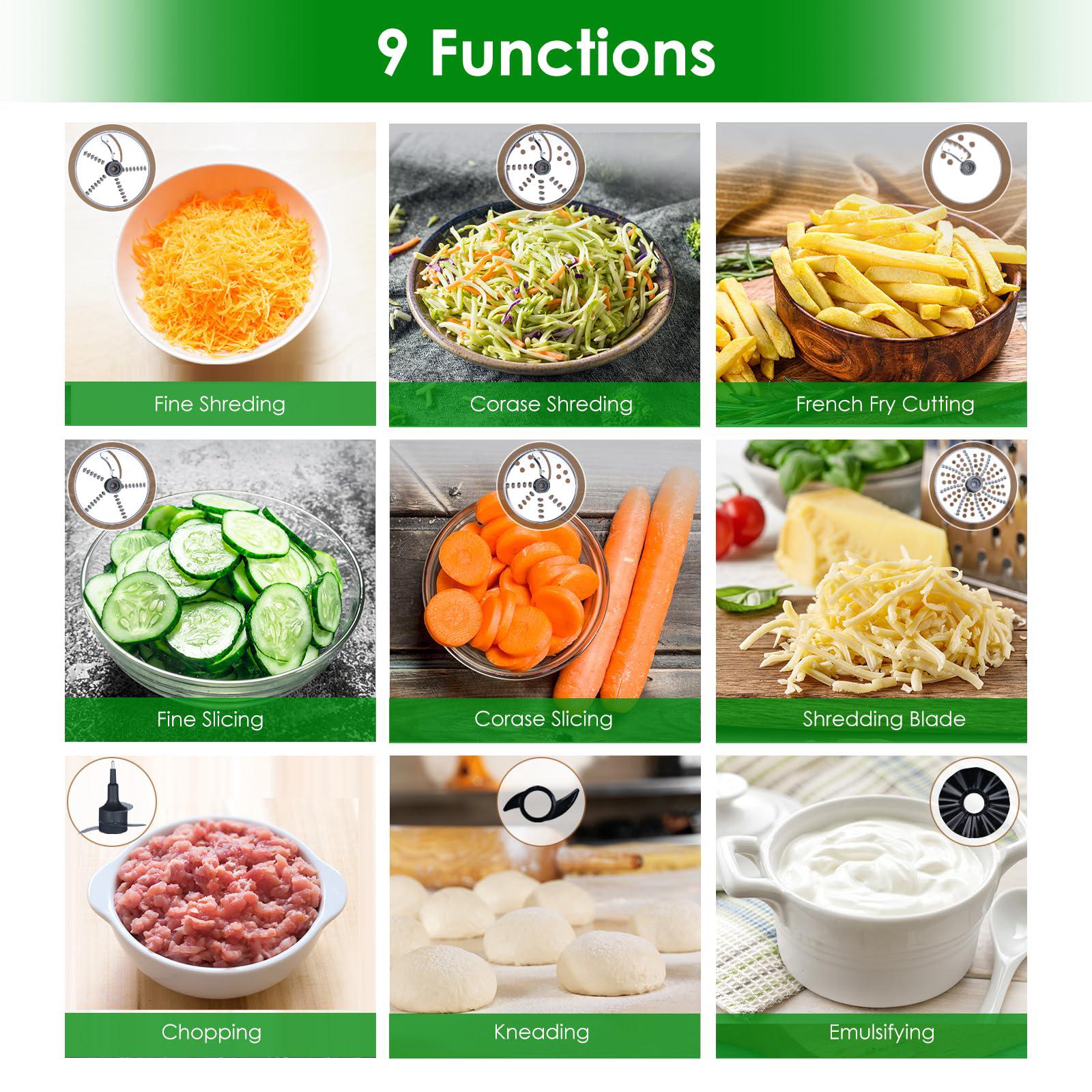 davivy 12 cup food processors, 304 stainless steel bowl professional food processor,6 blades 9 functions vegetable chopper fo
