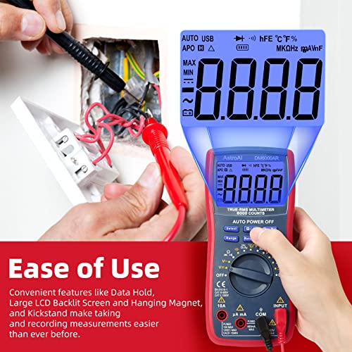 AstroAI Digital Multimeter TRMS 6000 Counts Volt Meter Ohmmeter Auto-Ranging Tester; Accurately Measures Voltage Current Resista