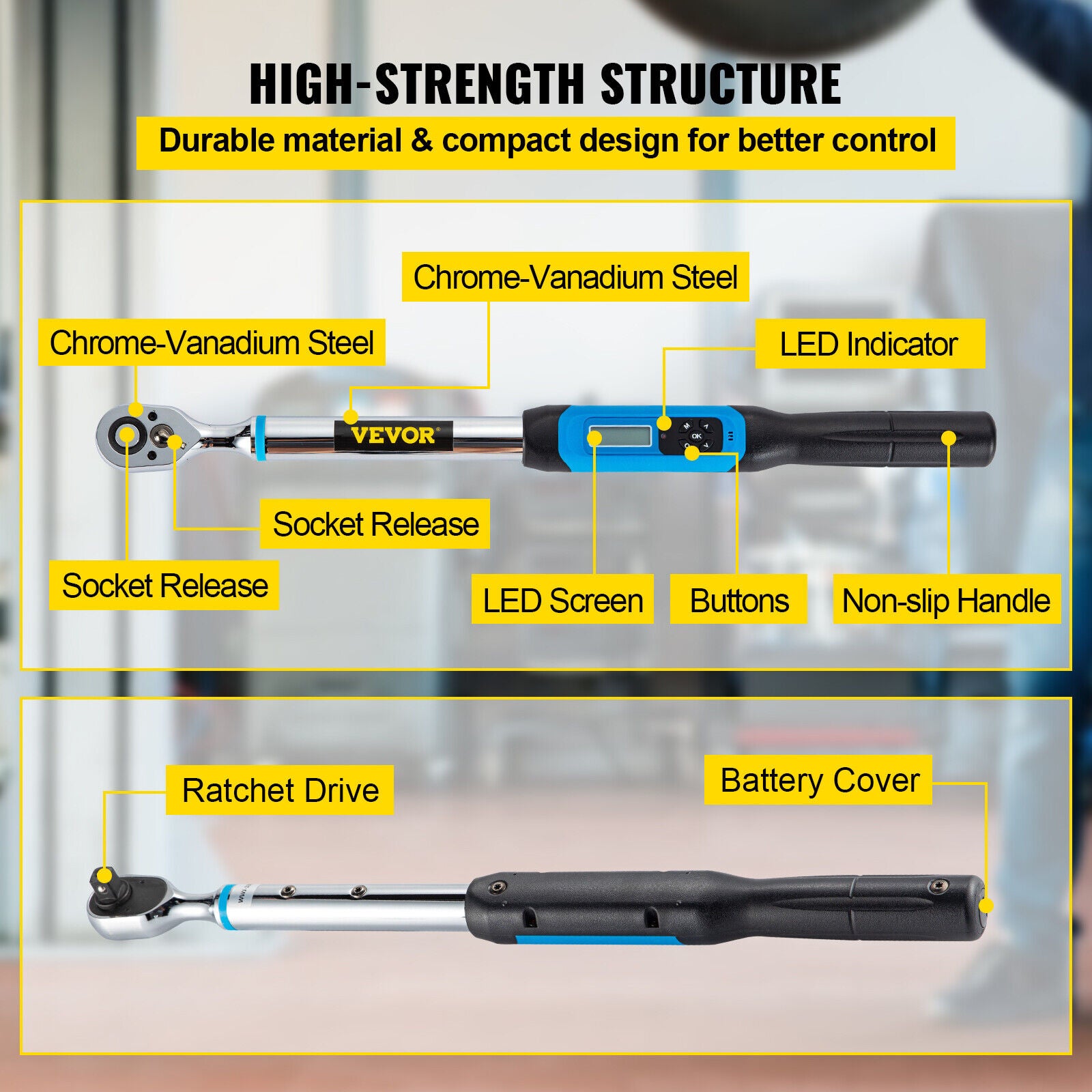 GCP Products Digital Torque Wrench Adjustable Torque Wrench 1/2