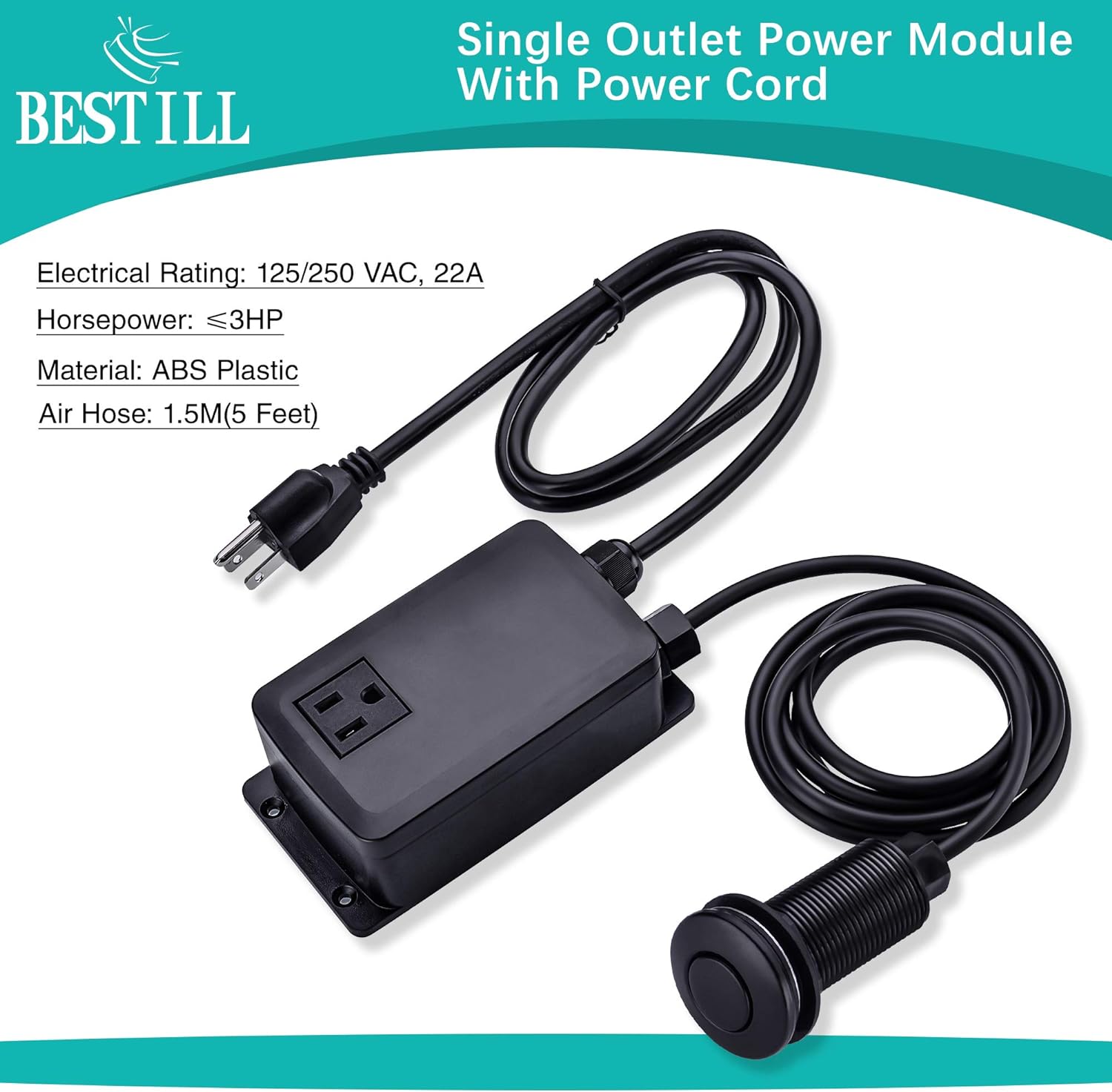 BeStill Sink Top Garbage Disposal Air Switch Kit, Matte Black (Long Push Button with Brass Cover)