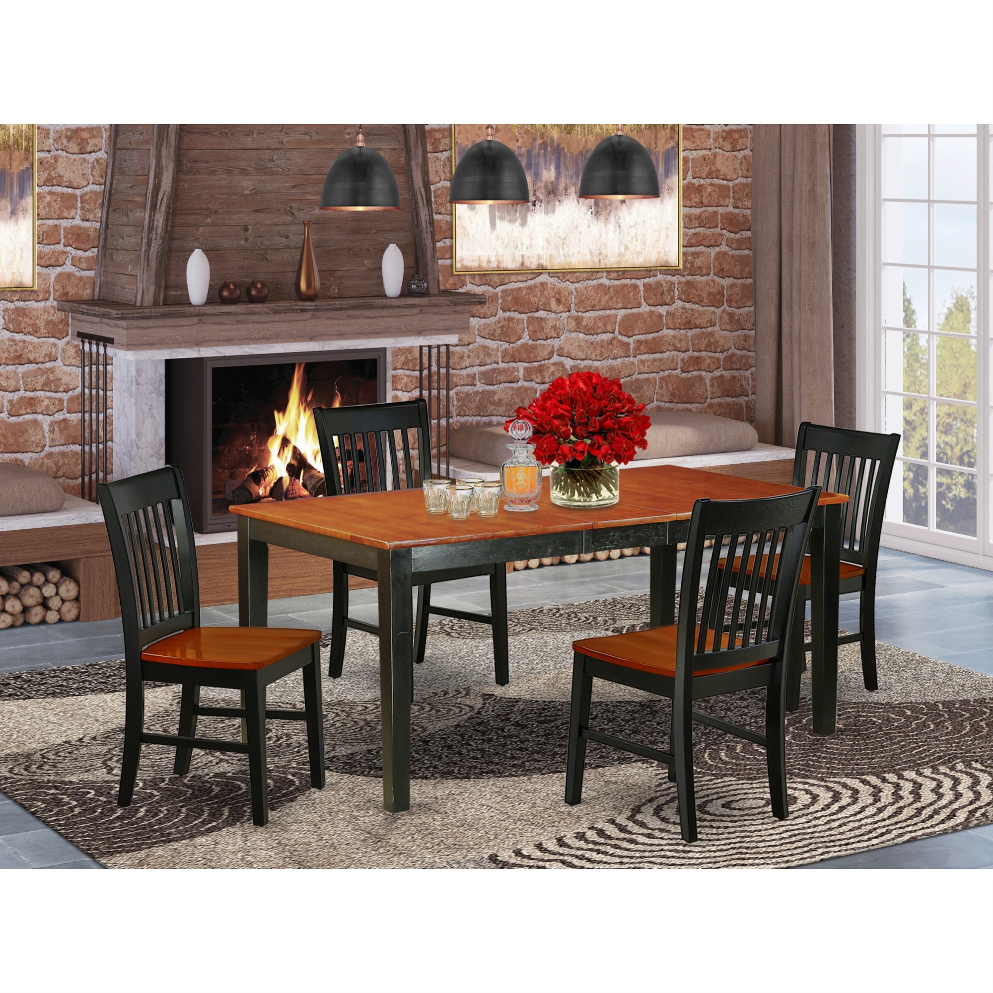 East West Furniture NINO5-BCH-W 5Pc Rectangle 54/66 Inch Table With 12 In Self Storing Butterfly Leaf And Four Wood Seat Dining Chairs
