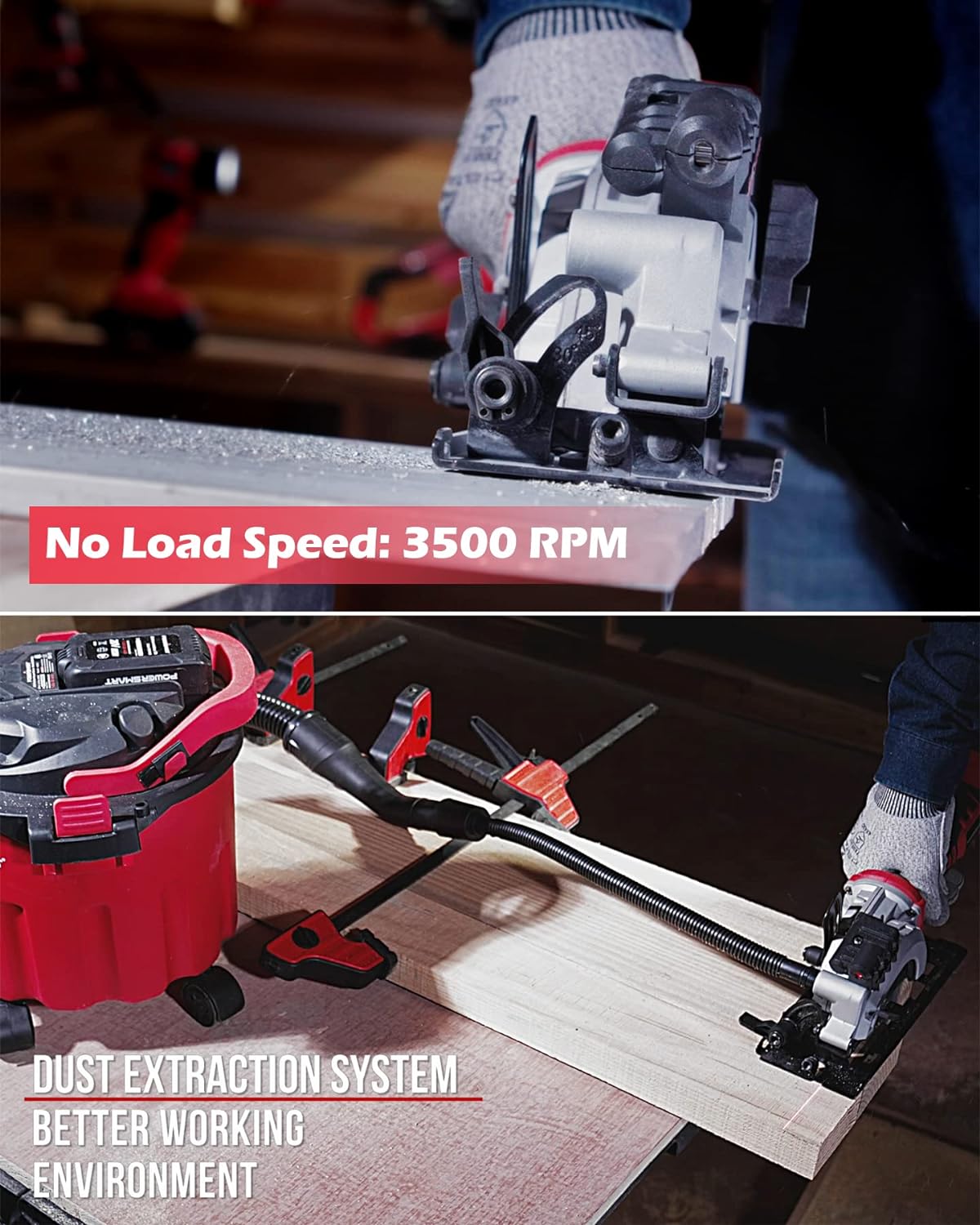 PowerSmart Mini Circular Saw, 5.8 Amp 4-1/2 Inch Compact Circular Saw with Laser Guide, 6 Blades, 3500 RPM, Max Cutting Depth 1-11/16