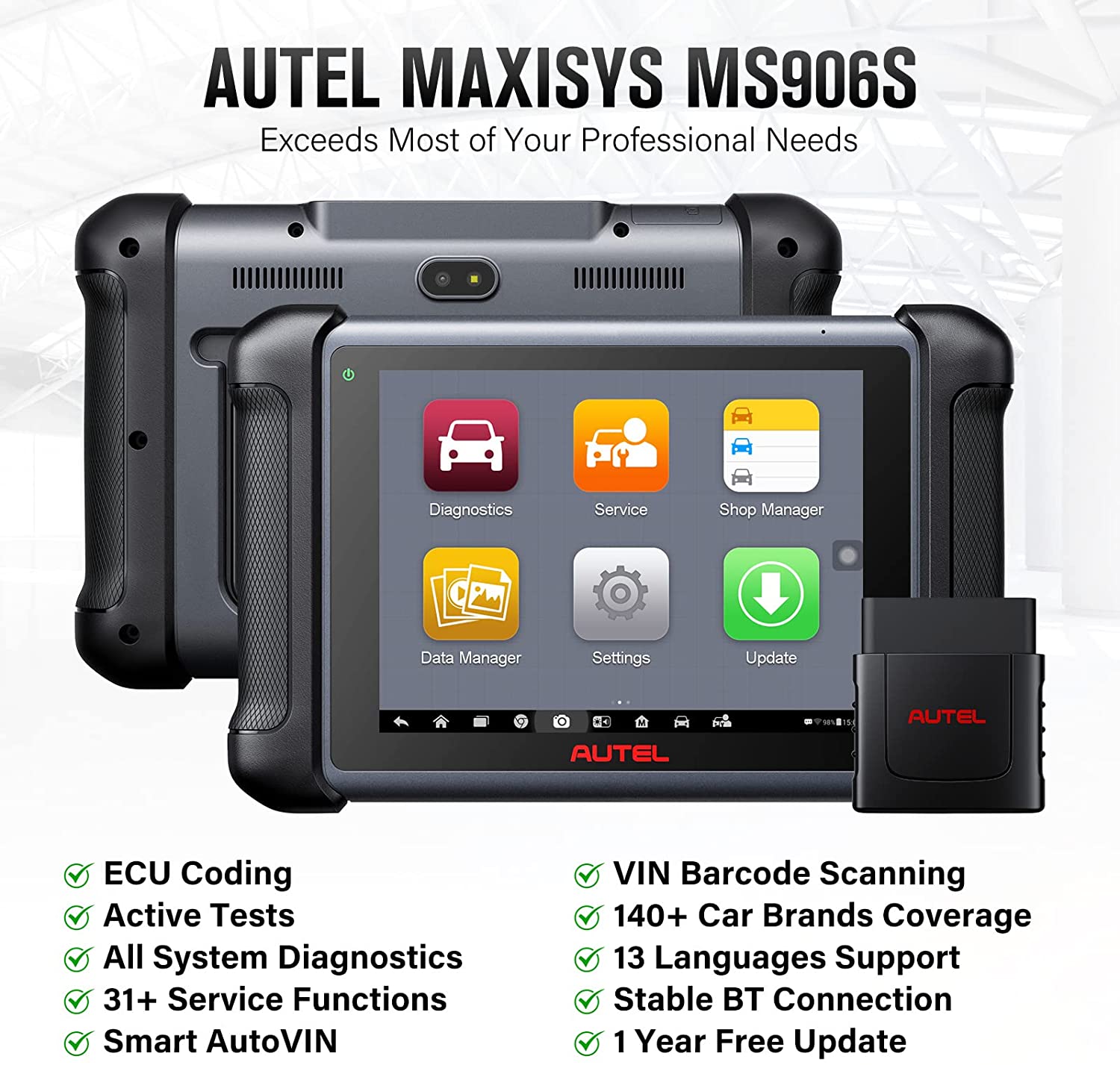 Autel MaxiSys MS906S Car Diagnostic Scanner Tool ECU Coding, Bi-Directional Control Upgrade of MS906