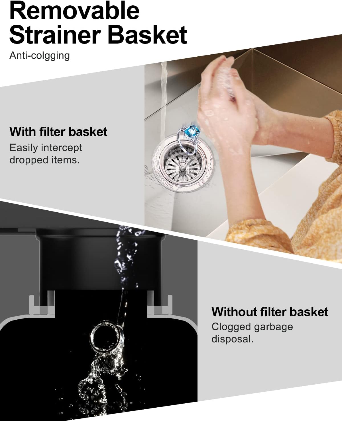 BOTEMY B9179 Extended Garbage Disposal Flange with Basket Strainer Stopper, Deep Kitchen Sink Flange for 3-1/2 Inch Standard Sink Drai