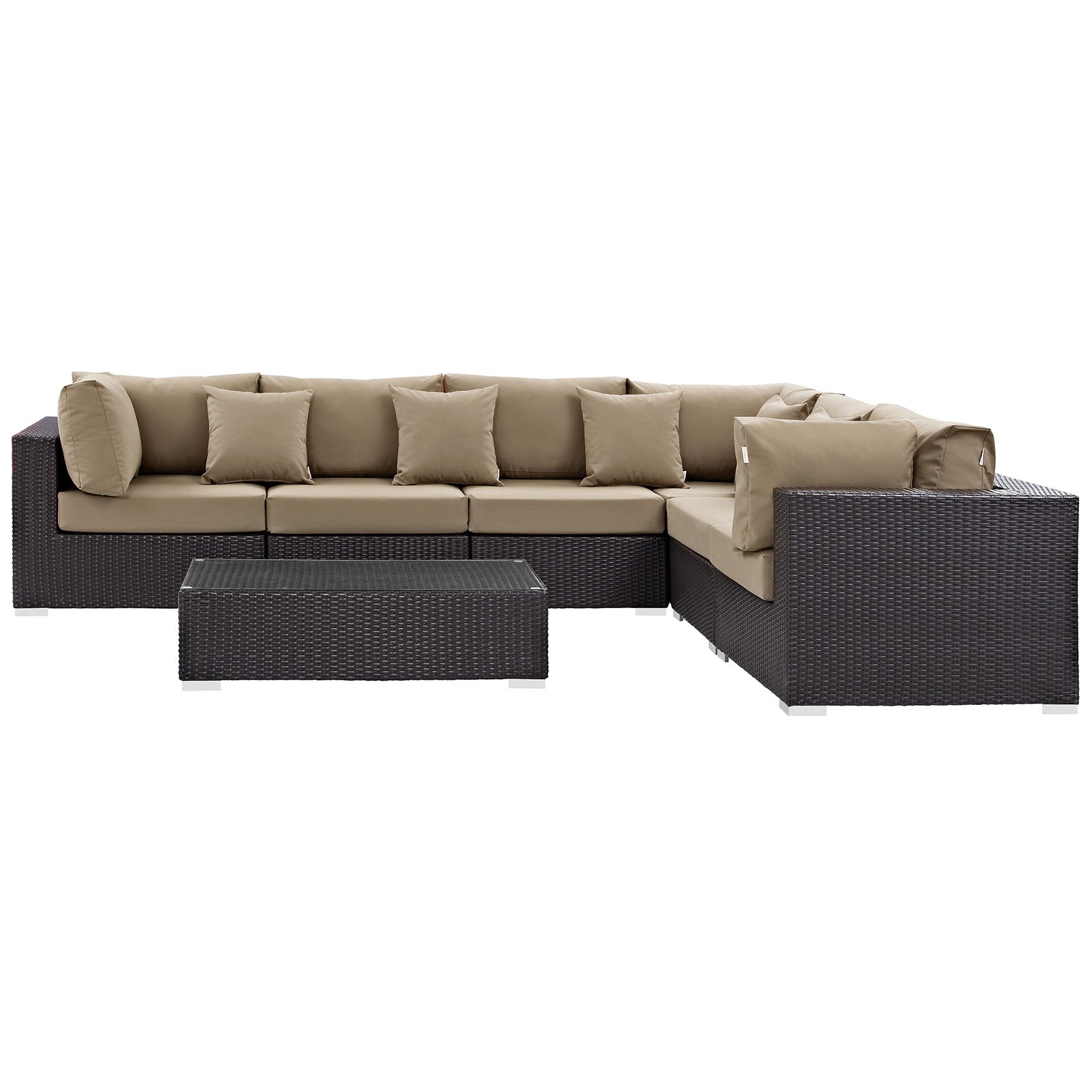 LexMod Convene 7 Piece Outdoor Patio Sectional Set in Espresso Mocha