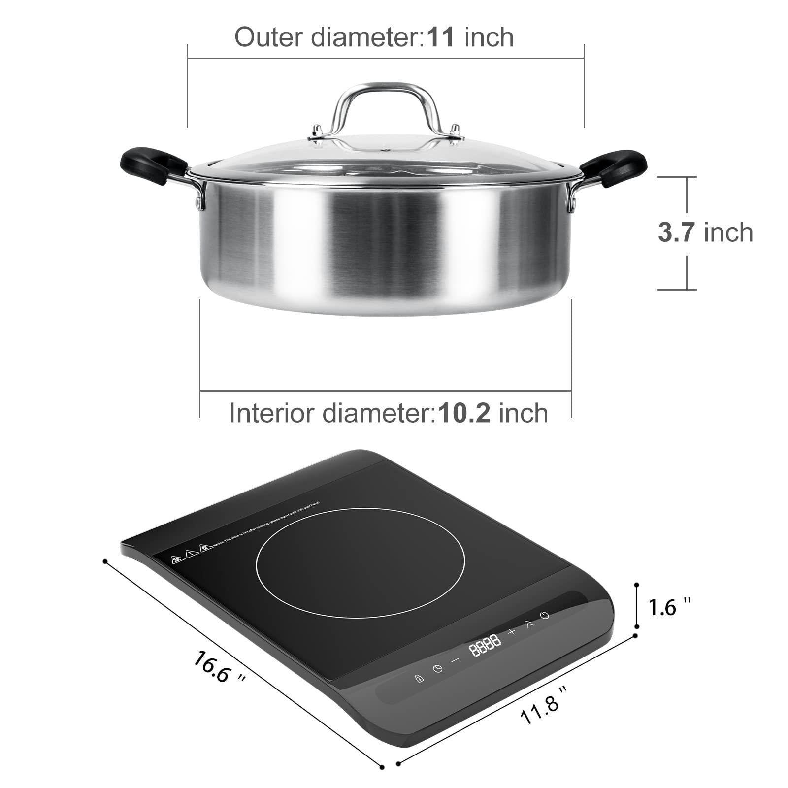 GUEQUITLEX portable induction cooktop include 6 quarts cooking pot with divider, dual hot pot made of 304 stainless steel, with electric