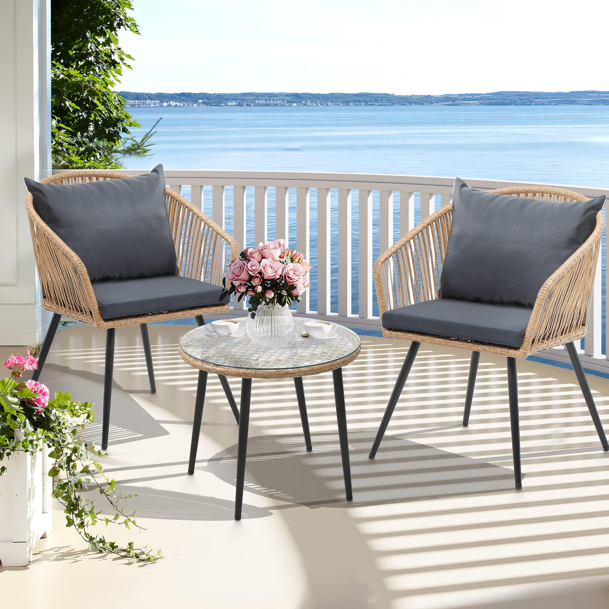 yitahome 3-piece outdoor patio furniture wicker bistro set, all-weather rattan conversation chairs for backyard, balcony and