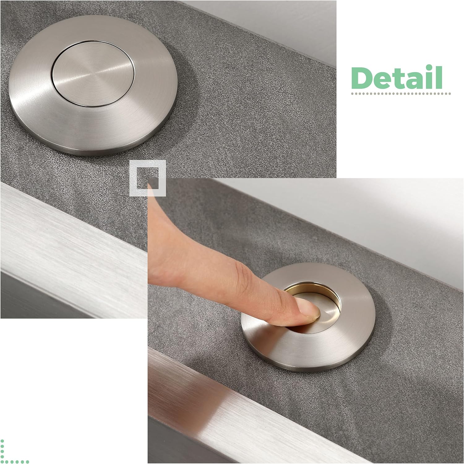 KaiLaiRui SANITARY KANARY ALL Brass Air Switch Button for Sink Top Counter Top Garbage Disposal Part (Round, Brushed Nickel)