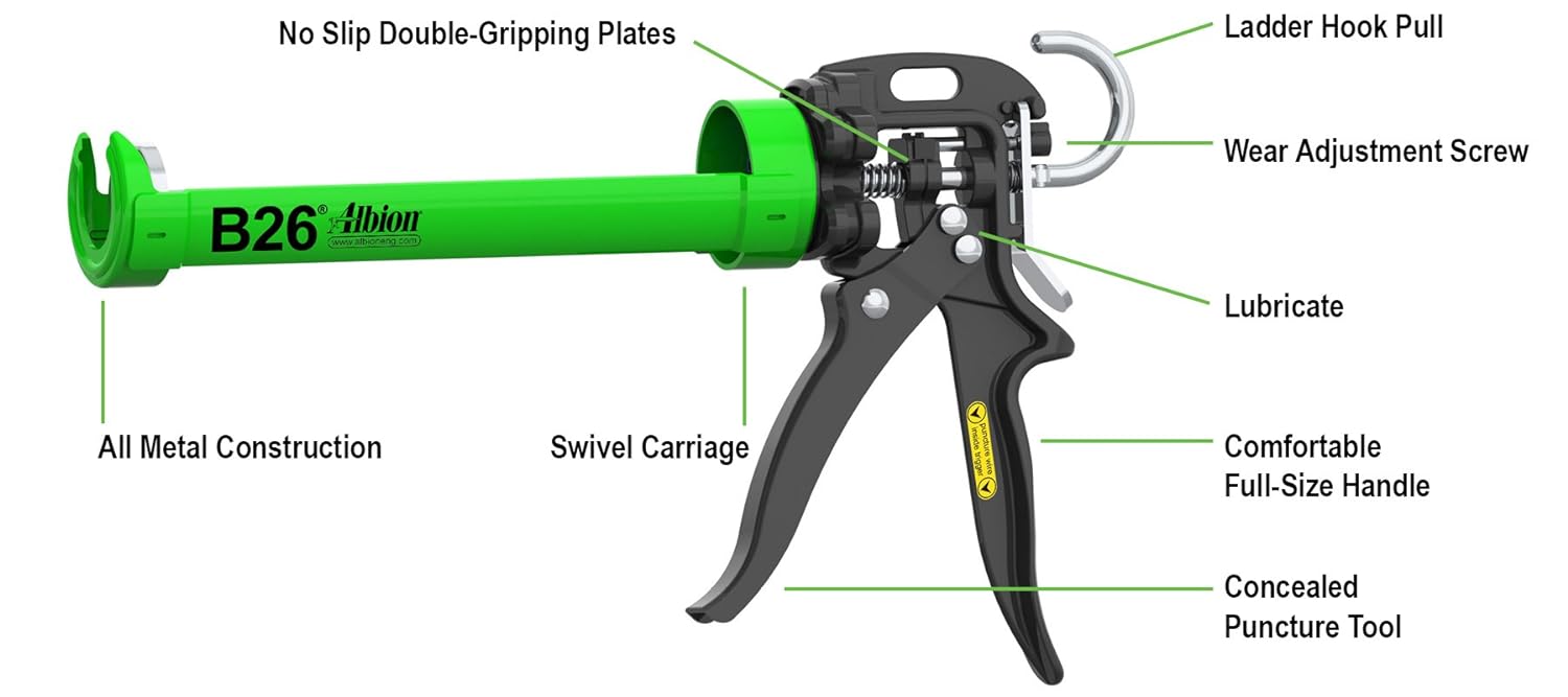 Generic Albion Engineering Company B26 B-Line Manual Cartridge Caulking Gun, 1/10 Gallon (10 oz), 26:1 Drive