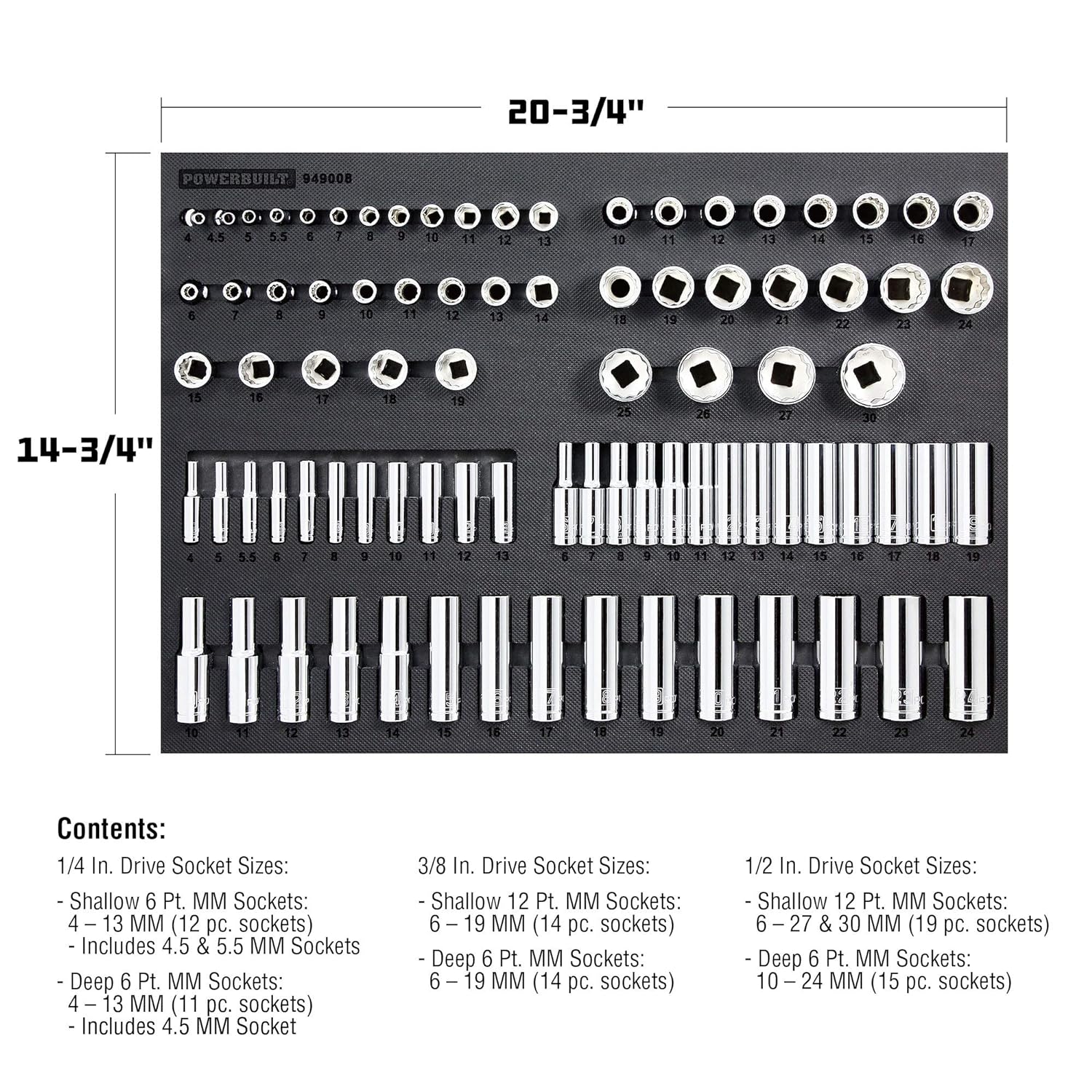 GCP Products 85 Piece Metric Master Socket Set, 1/4, 3/8, And 1/2 Inch Drive, 6 And 12 Point, Deep And Shallow Sockets, Storage Organizer …
