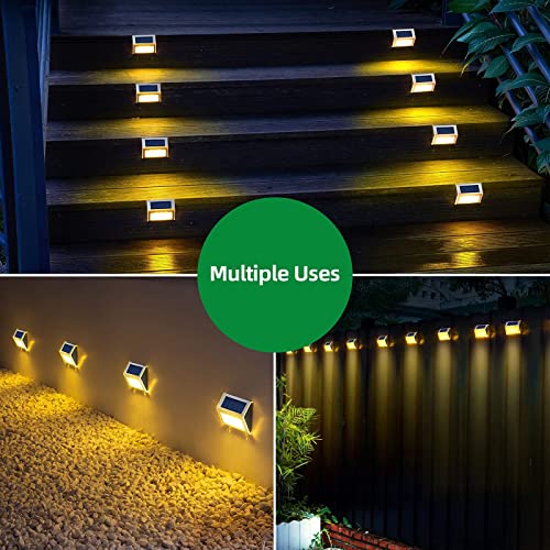 JSOT Solar Lights Outdoor for Deck,Waterproof Solar Powered Steps Light Outdoor Wireless LED Lamp Fence Lighting Walkway Patio S
