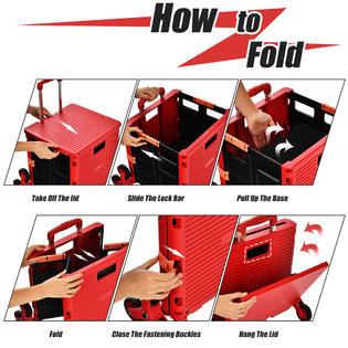 Gymax Foldable Utility Cart Telescoping Handle Trolley Travel Shopping Red