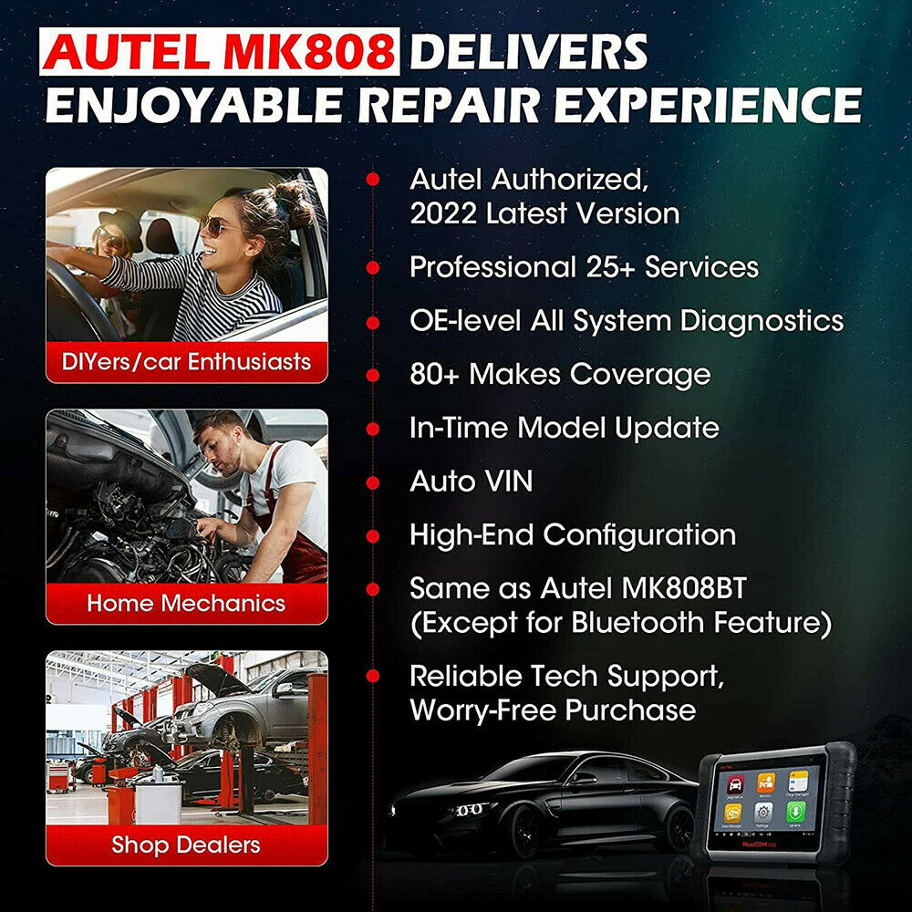 Autel OBD2 Scanner MK808 Car Diagnostic Scan Tool with All System Diagnosis, 25+ Maintenance Functions Services