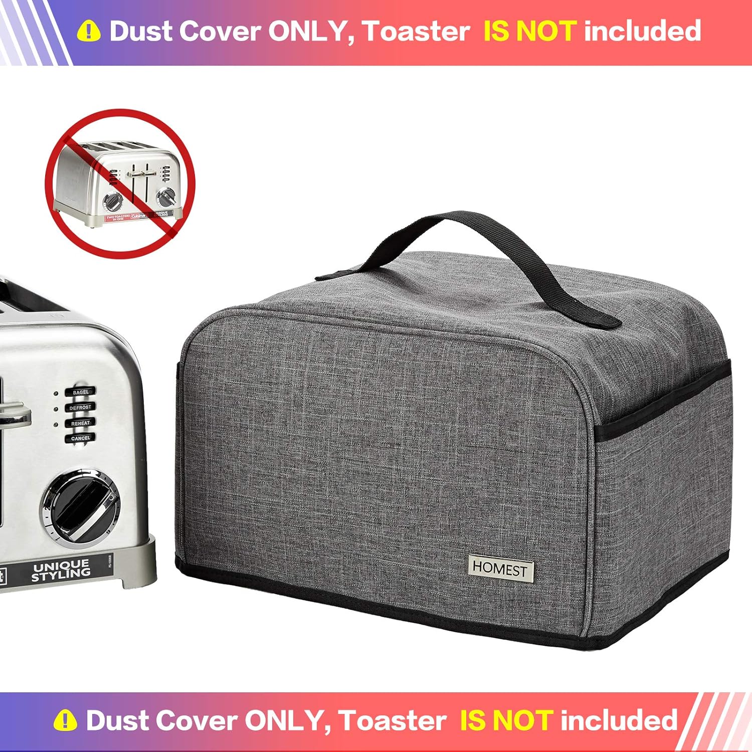 HOMEST Toaster Dust Cover with Pockets Compatible with Cuisinart 4 Slice Toaster, Can Hold Jam Spreader Knife