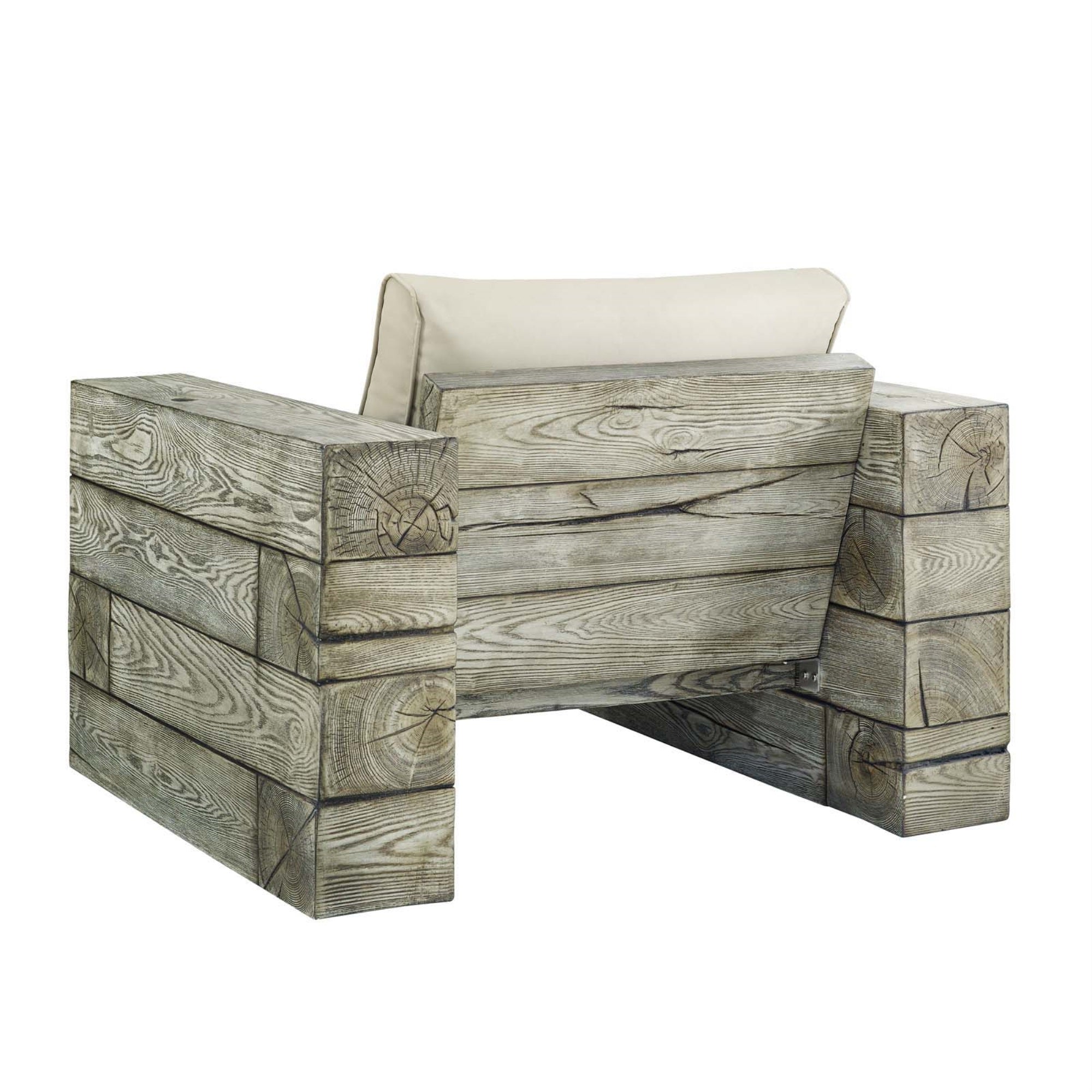 Ergode Manteo Rustic Coastal Outdoor Patio Sunbrella Lounge Armchair Set of 2 - Light Gray Beige