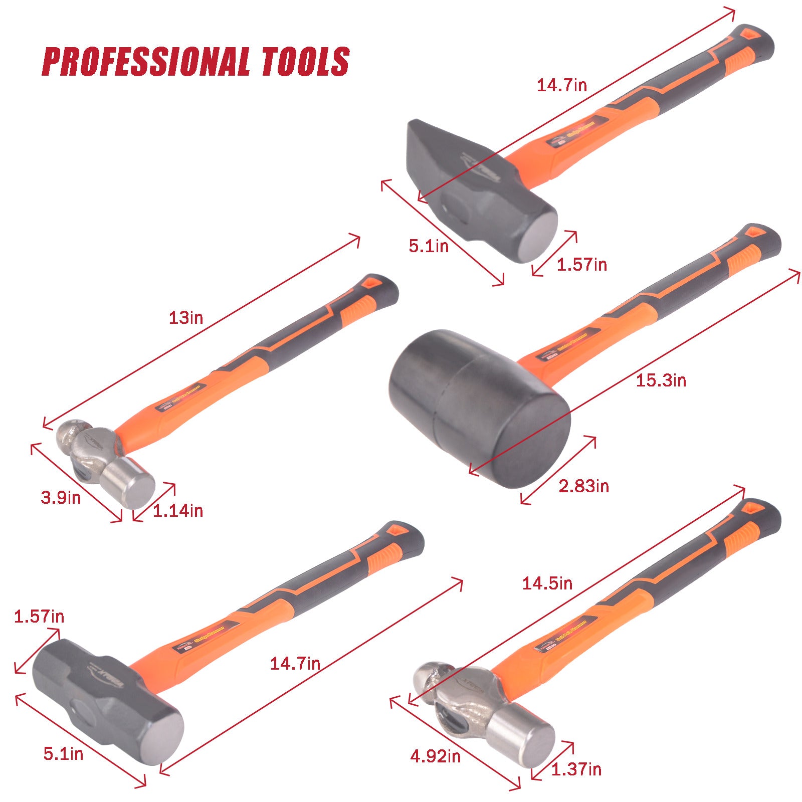 Great Choice Products 5Pcs Hammer Set Cross Pein Hammer Ball Pein Hammer Rubber Mallet Sledge Hammer