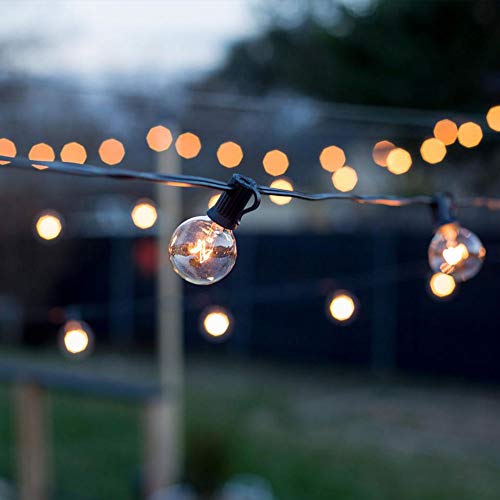 GUDDL Outdoor String Lights 50ft Patio Lights with 55 G40 Bulbs (5 Spare), Connectable Globe String Lights for Party Tents Patio