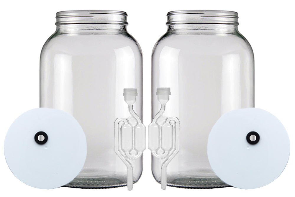 Home Brew Ohio One Gallon Wide Mouth Jar with Lid and Twin Bubble Airlock-Set of 2