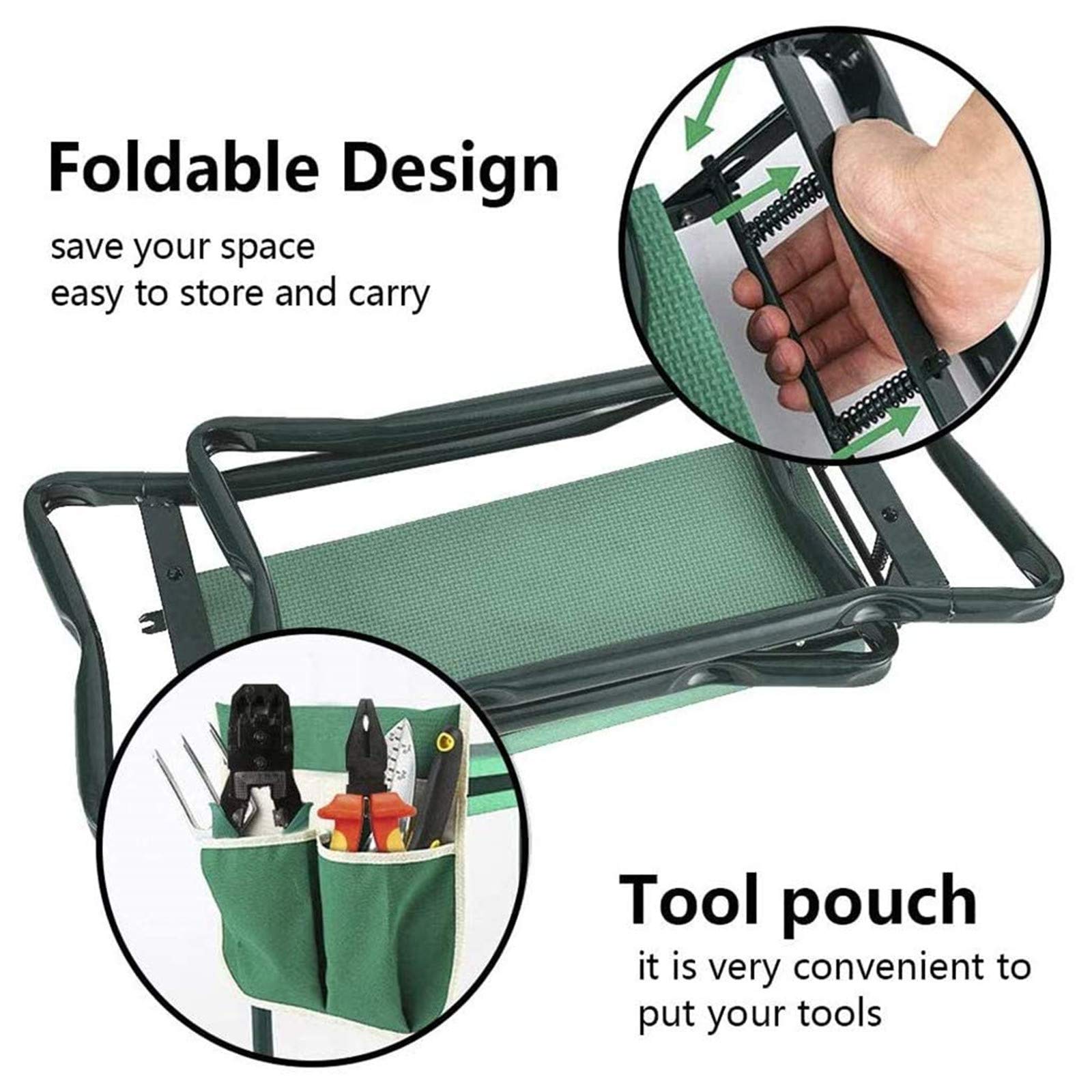 BDL Garden Kneeler and Seat, Upgraded Folding Garden Bench Stool Portable Garden Kneeler Sturdy Gardening Tools with 2 Free Tool