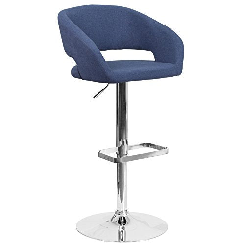 Flash Furniture Erik Comfortable &a; Stylish Contemporary Barstool with Rounded Mid-Back and Foot Rest, Adjustable Height - Blue F