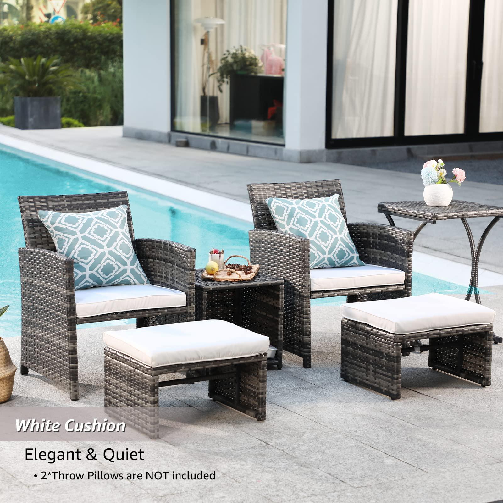 oc orange-casual 6 piece patio furniture conversation set with ottoman, outdoor grey wicker chair and table set, balcony furn