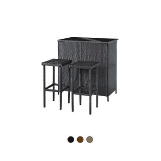 MCombo Patio Bar Set,Wicker Outdoor Table and 2 Stools,3 Piece Patio Furniture for Poolside,Garden,Porches 6085-1201