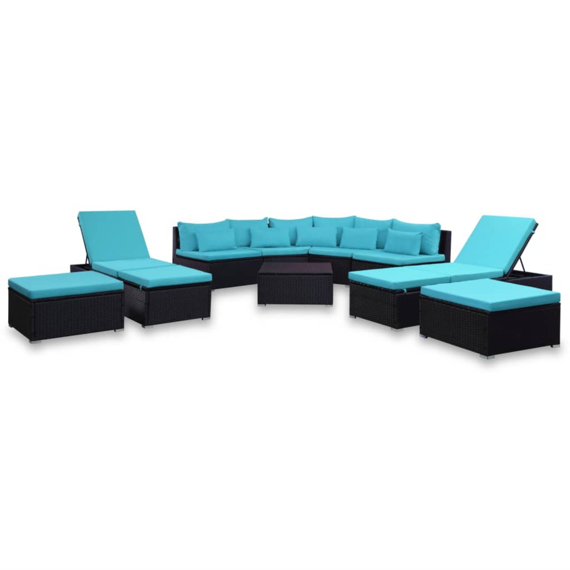 vidaXL 9 Piece Garden Lounge Set with Cushions Poly Rattan Blue Blue