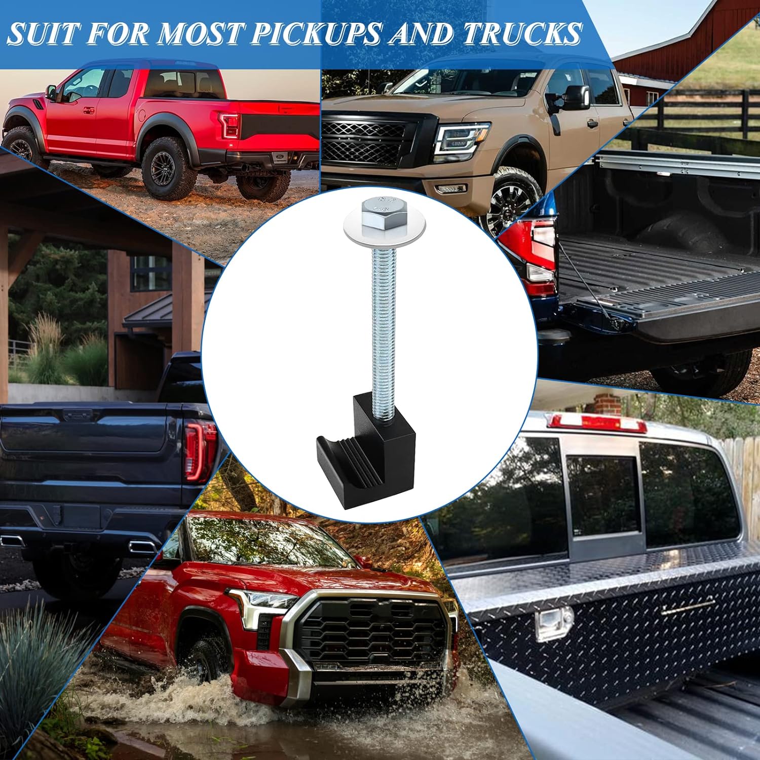 MOTAFAR 4 PCS Truck Tool Box Mouting Kit, Pickup Truck Bed Tie Downs Aluminum J Hooks No Drilling for Crossover Tool Box(Black)